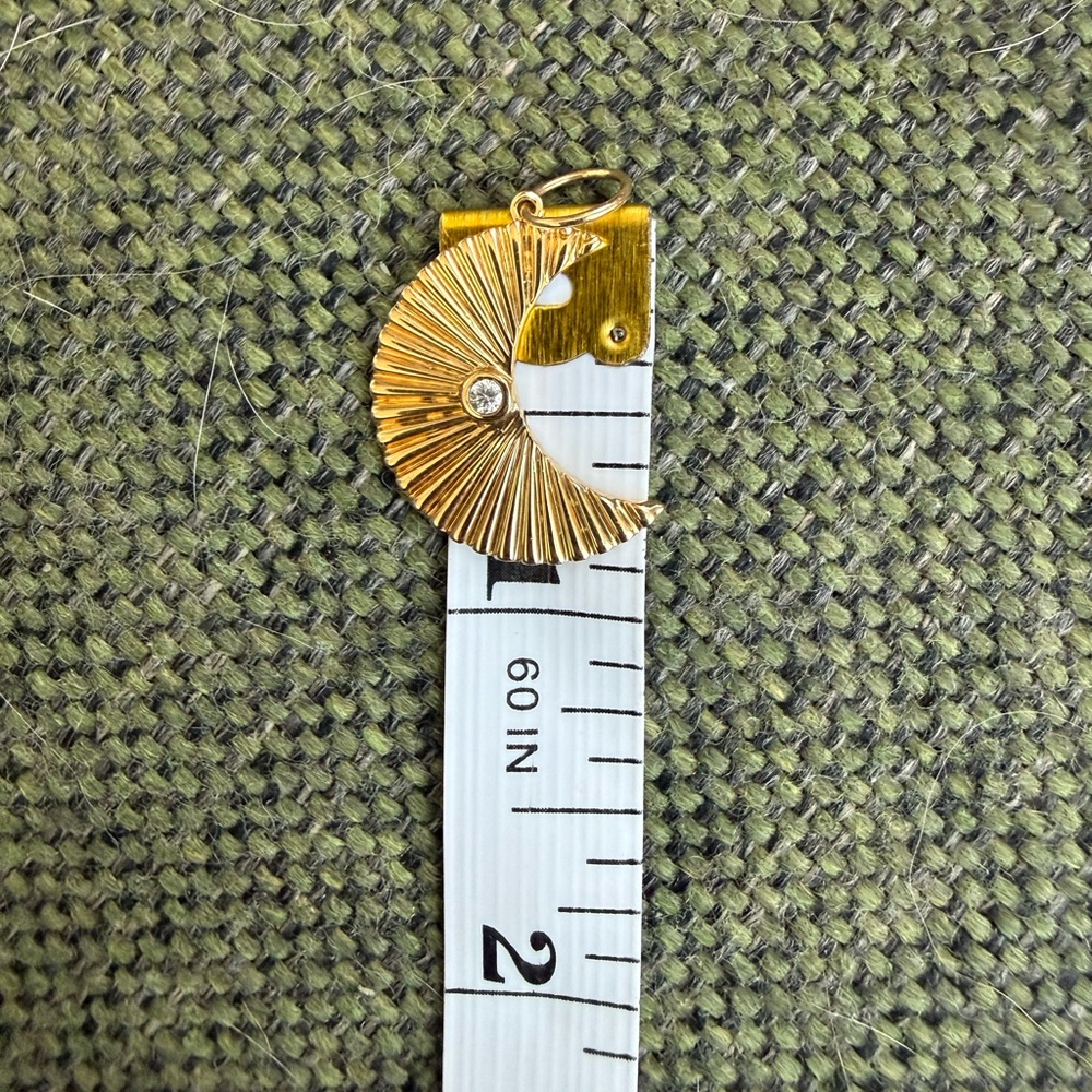 14k Gold Fluted Crescent Moon Pendant with Diamond - Picture 5 of 5